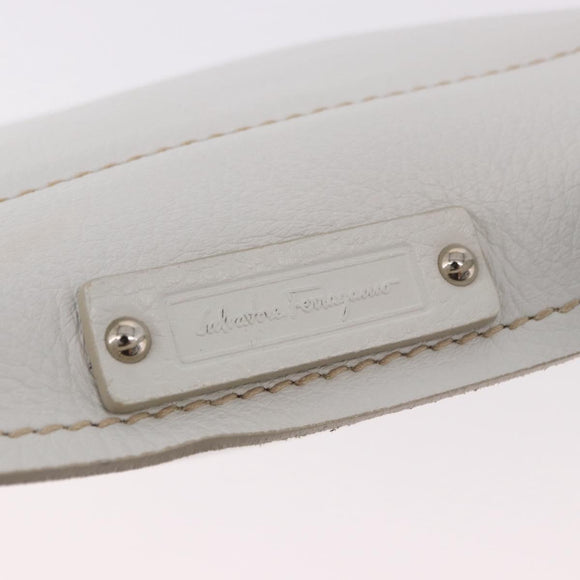 Salvatore Ferragamo Hand Bag Leather White Silver Auth 189382A