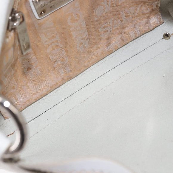 Salvatore Ferragamo Handtas Leer Wit Zilver Authentiek 189382A