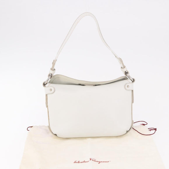 Salvatore Ferragamo Handtas Leer Wit Zilver Authentiek 189382A