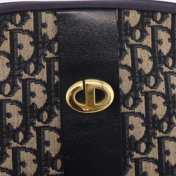 Christian Dior Trotter Canvas Shoulder Bag Navy Gold Auth 189386A