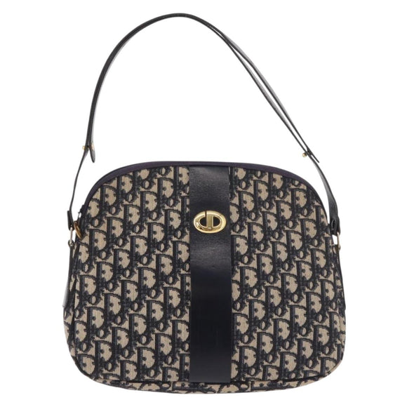 Christian Dior Trotter Canvas Shoulder Bag Navy Gold Auth 189386A