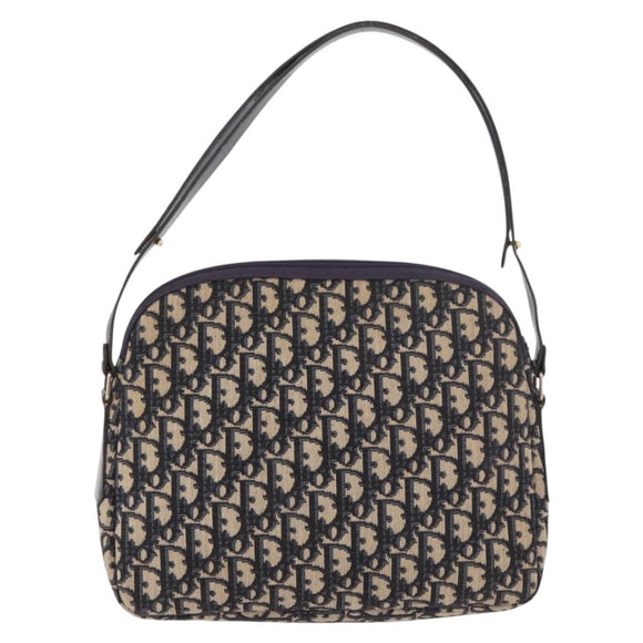 Christian Dior Trotter Canvas Shoulder Bag Navy Gold Auth 189386A
