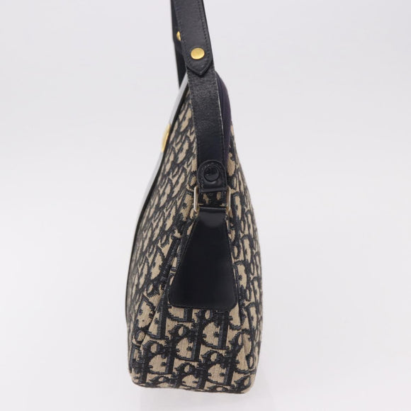 Christian Dior Trotter Canvas Shoulder Bag Navy Gold Auth 189386A