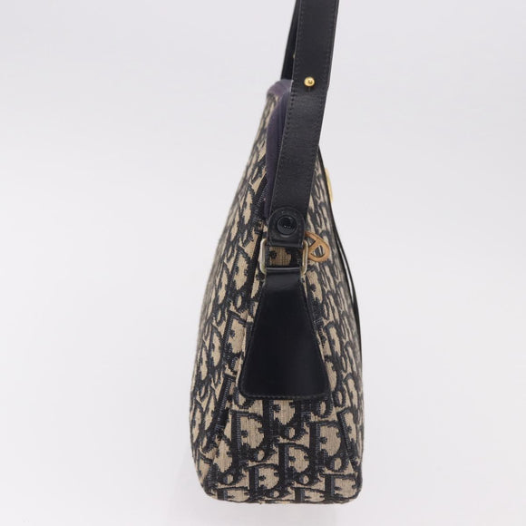 Christian Dior Trotter Canvas Shoulder Bag Navy Gold Auth 189386A