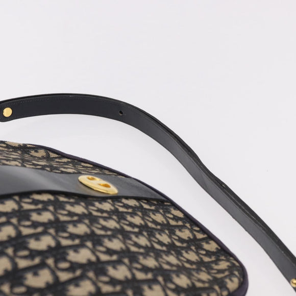 Christian Dior Trotter Canvas Shoulder Bag Navy Gold Auth 189386A