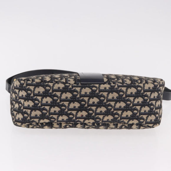 Christian Dior Trotter Canvas Shoulder Bag Navy Gold Auth 189386A