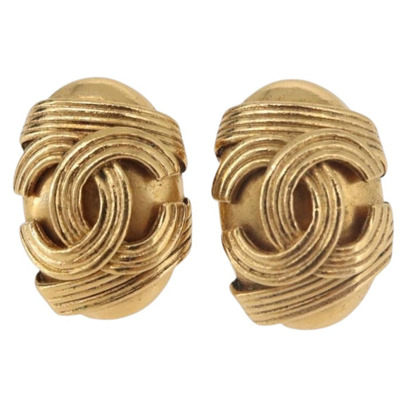 CHANEL COCO Mark Earring Metal Gold Tone CC Auth 189389