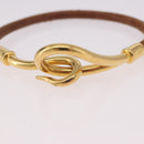 HERMES Jumbo Bracelet Leather Brown Gold Auth 189396-6