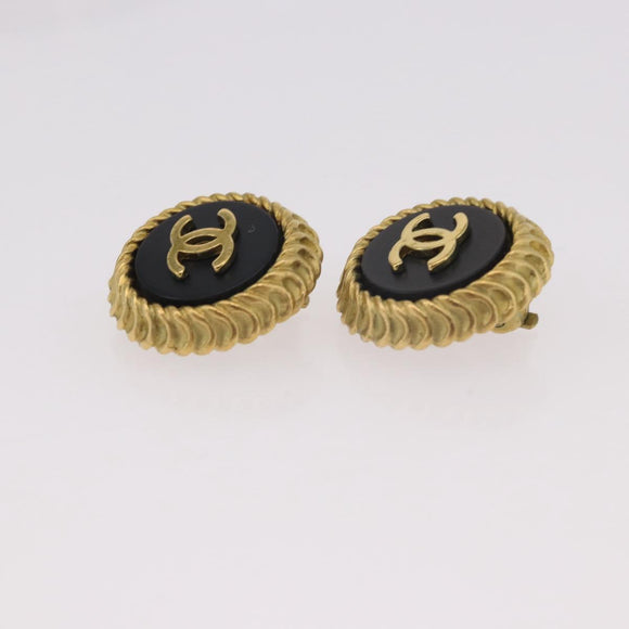 CHANEL Earring Metal Gold Tone CC Auth 189398V