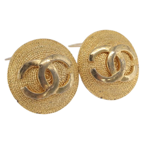 CHANEL Earring Metal Gold Tone CC Auth 189408