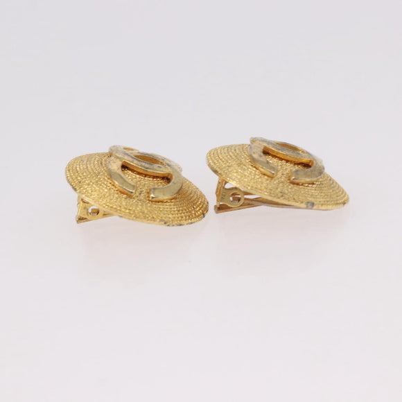 CHANEL Earring Metal Gold Tone CC Auth 189408