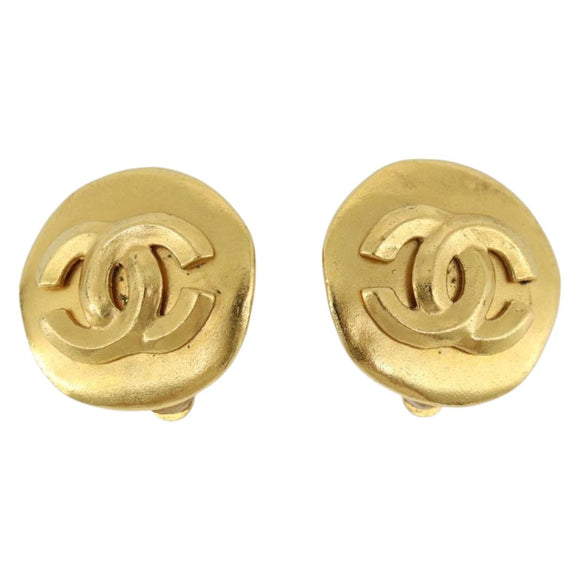 CHANEL Earring Metal Gold Tone CC Auth 189409