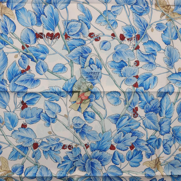 HERMES Carre 90 Scarf ”I`ARBRE de SOiE” Silk Blue Auth 189417M