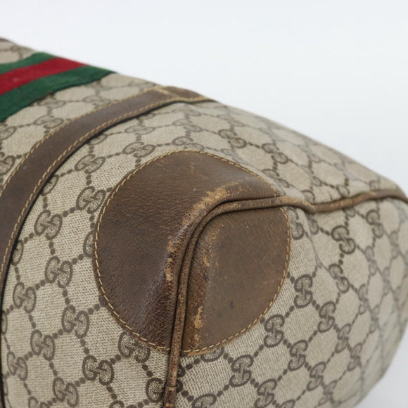 GUCCI GG Supreme Web Sherry Line Boston Bag PVC Beige Gold Auth 189420