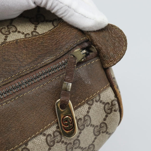 GUCCI GG Supreme Web Sherry Line Boston Bag PVC Beige Gold Auth 189420