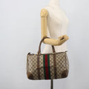 GUCCI GG Supreme Web Sherry Line Boston Bag PVC Beige Gold Auth 189420-19