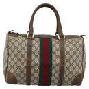 GUCCI GG Supreme Web Sherry Line Boston Bag PVC Beige Gold Auth 189420-13