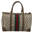 GUCCI GG Supreme Web Sherry Line Boston Bag PVC Beige Gold Auth 189420-2