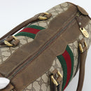 GUCCI GG Supreme Web Sherry Line Boston Bag PVC Beige Gold Auth 189420-6
