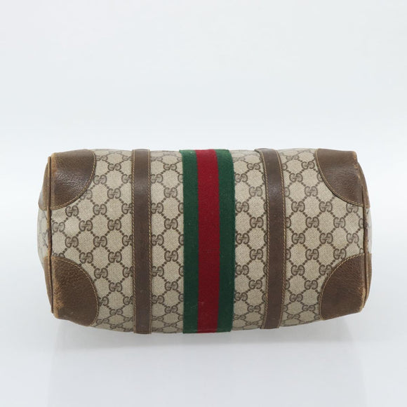 GUCCI GG Supreme Web Sherry Line Boston Bag PVC Beige Gold Auth 189420