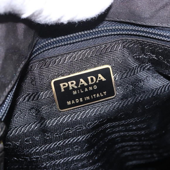 PRADA Hand Bag Nylon Black Gold Auth 189423