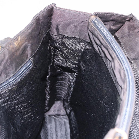 PRADA Hand Bag Nylon Black Gold Auth 189423