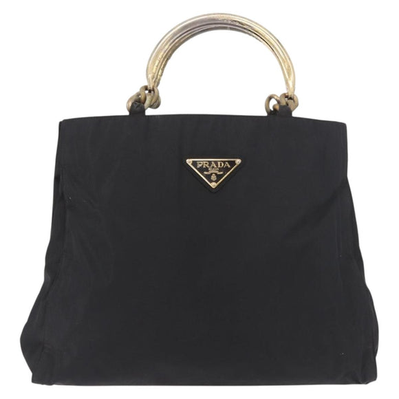 PRADA Hand Bag Nylon Black Gold Auth 189423
