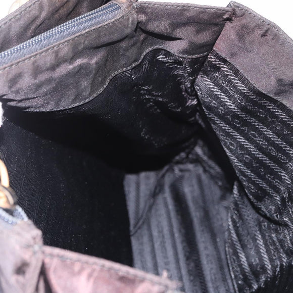 PRADA Hand Bag Nylon Black Gold Auth 189423
