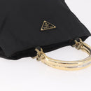PRADA Hand Bag Nylon Black Gold Auth 189423-6