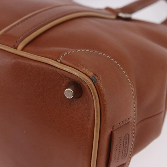 Coach Hand Bag Leather Brown Silver Auth 189425