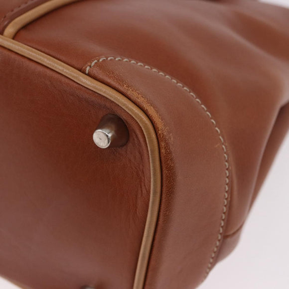 Coach Hand Bag Leather Brown Silver Auth 189425