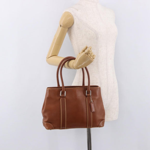 Coach Hand Bag Leather Brown Silver Auth 189425