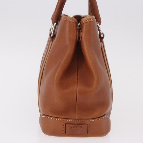 Coach Hand Bag Leather Brown Silver Auth 189425