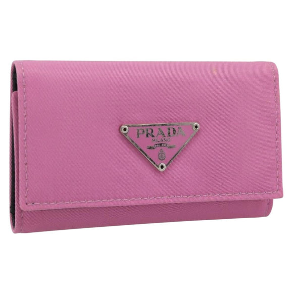 PRADA Key Case Nylon Pink Silver Auth 189428A