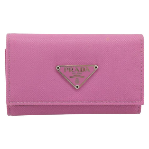 PRADA Key Case Nylon Pink Silver Auth 189428A