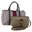 GUCCI GG Supreme Shoulder Bag PVC 2 Set Beige Purple Auth 189444-1