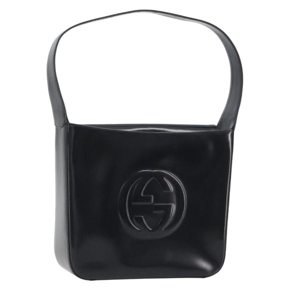 GUCCI Shoulder Bag Patent Leather Black Silver 000 1013 0506 Auth 189490