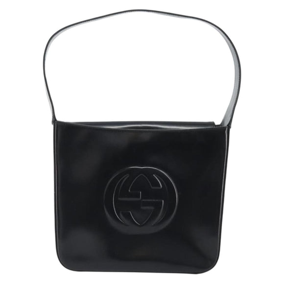 GUCCI Shoulder Bag Patent Leather Black Silver 000 1013 0506 Auth 189490