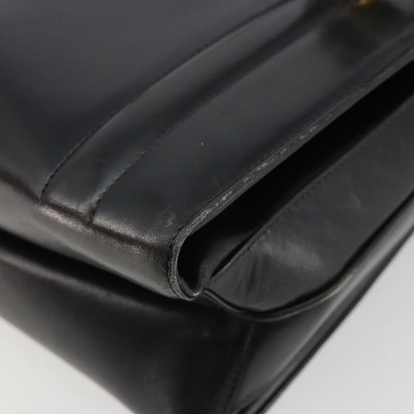 GUCCI Hand Bag Leather Black Gold Auth 189492
