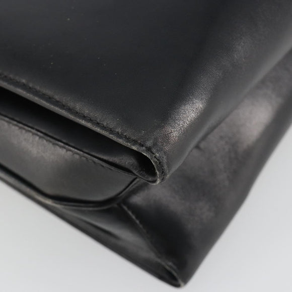 GUCCI Hand Bag Leather Black Gold Auth 189492