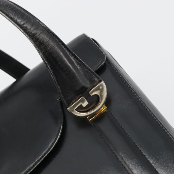 GUCCI Hand Bag Leather Black Gold Auth 189492