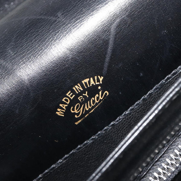 GUCCI Hand Bag Leather Black Gold Auth 189492