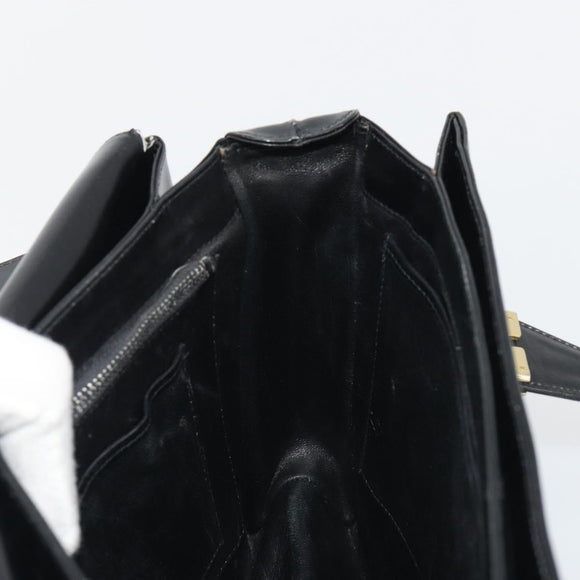 GUCCI Hand Bag Leather Black Gold Auth 189492