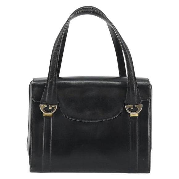 GUCCI Hand Bag Leather Black Gold Auth 189492