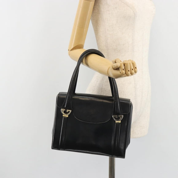 GUCCI Hand Bag Leather Black Gold Auth 189492