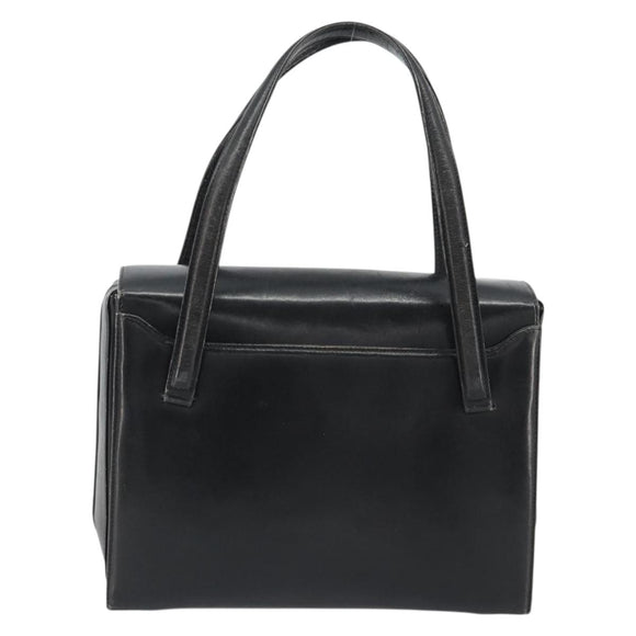 GUCCI Hand Bag Leather Black Gold Auth 189492