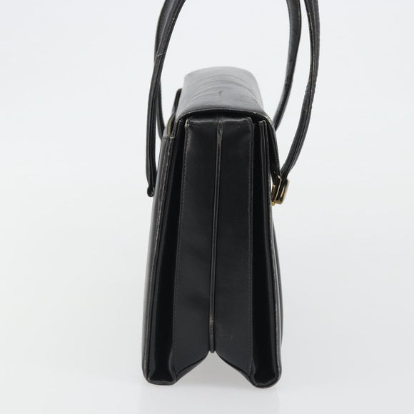 GUCCI Hand Bag Leather Black Gold Auth 189492