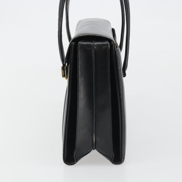 GUCCI Hand Bag Leather Black Gold Auth 189492