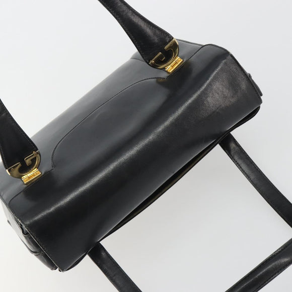 GUCCI Hand Bag Leather Black Gold Auth 189492