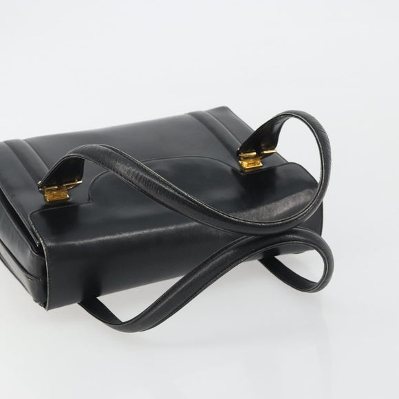 GUCCI Hand Bag Leather Black Gold Auth 189492